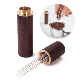 EUZUXU Espresso Coffee Stirrer 6 Needles, Espresso Distribution Tool Coffee Stirring Tool, Coffee Stirrers Barista Accessories with Natural Walnut