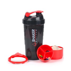 VIGIND Protein Shaker Bottle,16 oz Shake Cup for protein powder with Storage,Sports Water Bottle,Non Slip 3 Layer Twist Off 3oz Cups with Pill Tray Leak Proof Shake Bottles for Protein Mixes