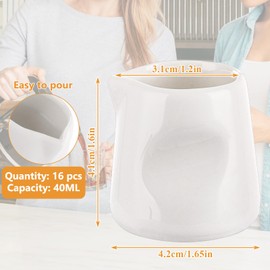 LOPYXBR 16 PCS Small Milk Jug 40ml Mini Milk Jug White Ceramic Milks Creamer Pitcher, Mini Milks Jugs 40ml with Drip Spout for Home Kitchen Office Coffee Bar (40ML/1.35oz)