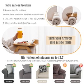 Nnewvante Couch Table on Arm,3 in 1 Large 15.36"x9.85" Bamboo Couch Cup Holder Sofa Arm Clip on TV Tray Table with 360°Rotated Phone/Cup Holder