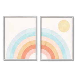 Stupell Industries Bold Summer Sun Rainbow Soft Pastel Tones Kids, Design by Daphne Polselli Gray Framed Wall Art, 2pc, Each 16 x 20, Multi-Color