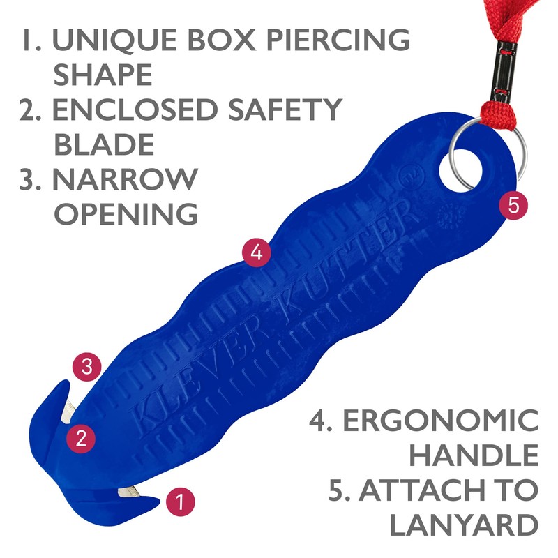 Klever Innovations KCJ-1B Safety Cutter, Advanced Plastic Polymers, 4-5/8”, Blue