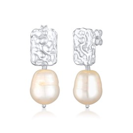 Elli Premium Earrings Baroque Freshwater Pearl Organic 925 Silver, Sterling Silver