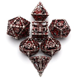 DND Dice, Metal Game Dice Dungeons and Dragons Dice Set HNCCESG Hollow Grim Reaper D&D Dice Polyhedral Dice Set for Pathfinder MTG RPG DND Dice Set W20 W12 W10 W8 W6 W4 (Death Blood)