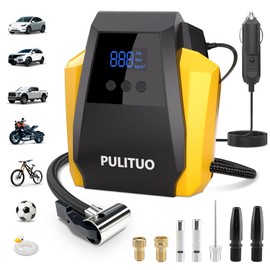 PULITUO Tire Inflator Portable Air Compressor - Car Accessories 12V DC Air Pump for Car Tires with Digital Pressure Gauge, Emergency LED Light for Wheel, Bike, Ball, Motor