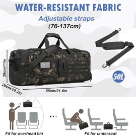 BISKLNDN Gym Bag for Men and Women with Shoe & Laptop Compartment, 3-in-1 Sports Travel Duffel Bag, Tactical Military Backpack for Overnight Weekender Gym Traveling Workout Deployment, Dark Camo