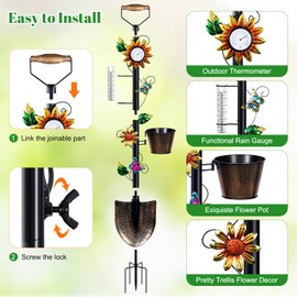 Tfro & Cile Metal Garden Trellis for Climbing Plants 55 Inch Shovel Fence Decoration Rain Gauge Outdoor Thermometer Garden Plant Pots for Patio, Lawn, Backyard