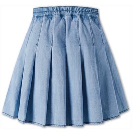 SANGTREE - Falda plisada para niñas y mujeres, falda uniforme de cintura elástica, 2 años, talla 4XL de EE. UU, A# Azul Denim Claro, 2-3T