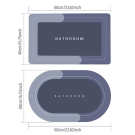 BESUNTEK Bath Mat 2Pcs Super Absorbent Quick Dry Bathroom Rugs Thin Non-Slip Shower Rug for in Front of Bathtub,Shower Room,Sink (Blue & Gray, 23.6" × 15.8")