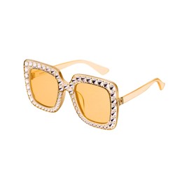 Frienda Women Oversize Square glitter Sunglasses Retro Thick Frame Disco Sunglasses (Brown)