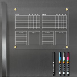 Magnetic Acrylic Chore Chart for Fridge with Weekly and Notes Section. Includes 4 Magnetic Wet-Erase Markers for Refrigerator, 12” X 9". Put Those Kids to Work! | Black Magnets