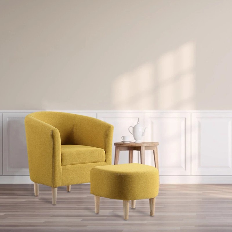 Modern Accent Arm Chair with Ottoman Set Upholstered Fabric Single