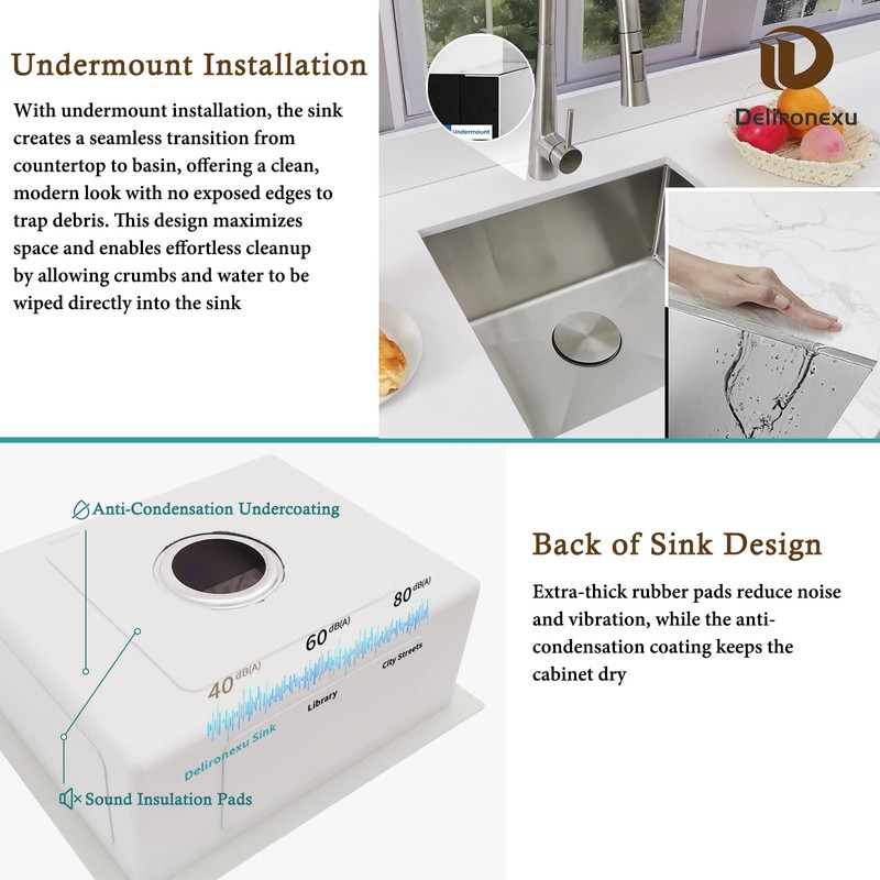 16 Inch Bar Sink Undermount, Delironexu 16x18 Small Bar Sink,