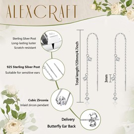 ASH'S CHOICE Earrings 925 Silver Hanging for Women, Hypoallergenic 14K Gold-Plated Threader Earrings, Long Tassels Drop Dangle Earrings, Hanging Tassels, Shiny Cubic Zirconia, Water Drop Earrings