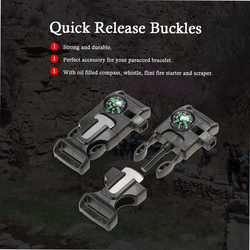 Lixada 10Pcs Emergency Whistle Buckle with Flint Scraper Fire Starter