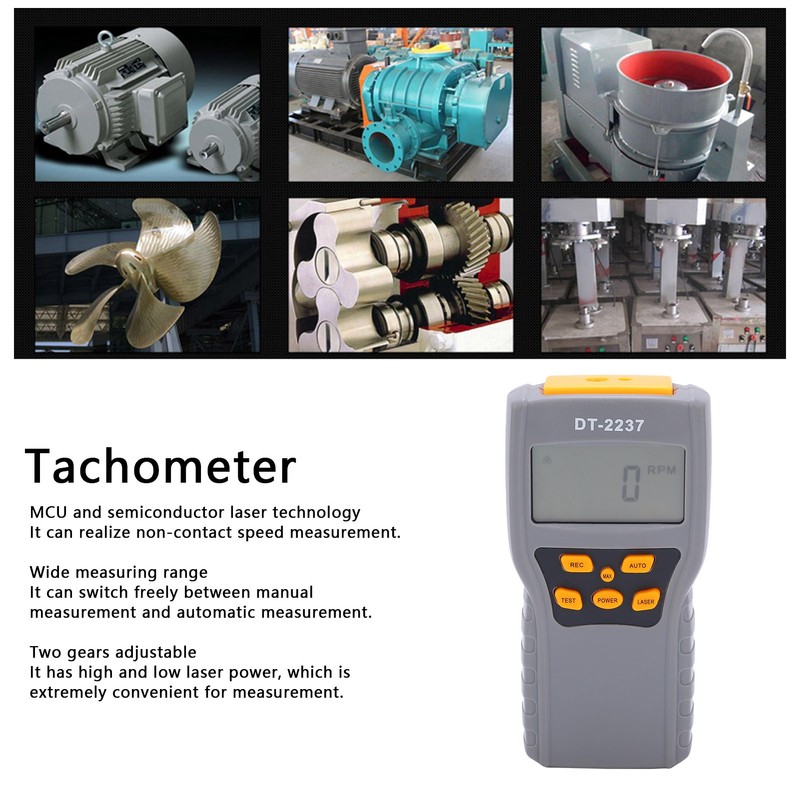 Laser Tachometer 2Gear NonContact LCD Digital Display HighAccuracy Speed Measuring