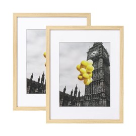 BSRHOME 11x14 Picture Frame with Plexiglass, Display Pictures 8x10 with Mat or 11x14 Without Mat for Tabletop Display and Wall Mounting, Set of 2, Natural Wood Color