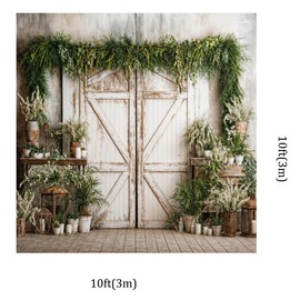 Kate 10x10ft Spring Green Leaves Branch Decoration Photography Backdrops Garden Rustic White Wooden Door Photo Background Children Birthday Baby Shower Backdrop