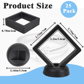 25 PCS Floating Display Case, Challenge Coin Display Stand, 3D Floating Frames Transparent PE Jewelry Storage Box for Medal, Medallion, Stamps (2.75x2.75in)
