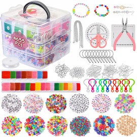 Cuentas para Pulseras, Sebami Kit para Hacer Pulseras con 4655 Piezas Accesorios, Kit Portátil de Manualidades,Cuentas para DIY con 3 Niveles de Cajas de Amacenamiento para Niños y Adultos