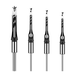 HUHAO 4 Pcs Square Hole Drill Bit Set, HSS Sharp Mortising Chisel Set, 1/4", 5/16", 3/8", 1/2" Woodworking Mortiser Drill Bit Tools for Mortising Machines Drill