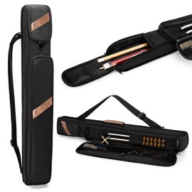 Rexmica Pool Cue Case Holds 1 Butt and 1 Shaft, Billiard Pool Cue Stick Carrying Case Bag with Handle and Detachable Shoulder Strap, Pool Cue Bag with Front Accessory Pocket, Black