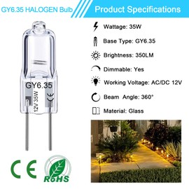 GY6.35 Halogen Light Bulbs 2 Pin 12V 35W T4 Tubular JCD Type GY6.35 Bi-Pin Base Dimmable 2700K Warm White Capsule Bulbs for Pendant Light, Ceiling Lights, Table Light, Cabinet Lights (10 Pack)