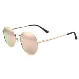 SOPHILY Round Full Reading Sunglasses Women Men, Mens Womens Sun Readers Metal Circle Frame Mirrored Pink Blue NON BIFOCAL Gold Frame Mirrored Pink Lenses, 1.75