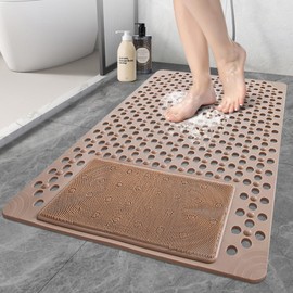 Mofonky Shower Mat Non Slip: 35.4" x 23.6" Large PVC Heavy Shower Mats for Inside Shower - Quick Dry Shower Foot Scrubber Matt with Drain Hole and Suction Cups for Elderly