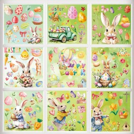 WD&CD 9 Sheet Easter Window Clings, Easter Stickers Decorations, Easter Decorations Stickers Decal for Glass, 2024 Holiday Decals for Bunny Radish Eggs Party Easter Supplies