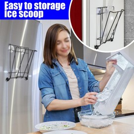 Cryfokt Ice Scoop Holder, Heavy Duty Stainless Steel Ice Maker Scoop Holder, Large Capacity Foldable Shovel Holder for Ice Maker, Kitchen, Freezer, Bar, Party, Wedding (L)