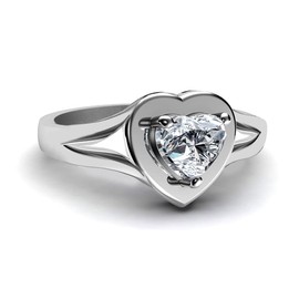 DEPHINI - Heart Statement Ring- 925 Sterling Silver - Cubic Zirconia Anniversary Wedding Band for women - 18" Rhodium Plated Silver