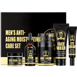 5PCS Men's Anti-Aging Care Set - Mens Skin Care Sets & Kits - Mens Face Cream, Face Wash & Scrub, Eye Cream, Anti Wrinkle Serum- Gifts for Men -Moisturiser For Men Day & Night