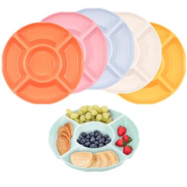 Tranrantic Pack of 6 snack plates with compartments, stackable snack bowl, reusable plastic snack plate, dishwasher safe fruit plate, portion plate for parties, cinemas, buffet (22.5 x 22.5 x 3 cm, 6