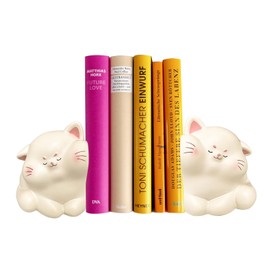 White Cat Decorative Bookends Cute Cat Hug Shape for Organising Books and Magazines Desk Or Study Table Office Desk Top Decoration 1 Pair