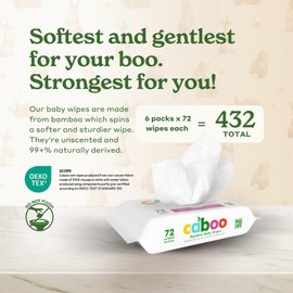 Caboo Baby Wipes, Made with Bamboo Viscose, Certified Made Safe Ingredients, Unscented Baby Wipes Good for Sensitive Skin, 72 Wipes Per Travel Pack, Total of 432 Wet Wipes
