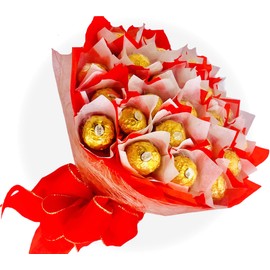 Gourmet Hazelnut Milk Chocolate, Large Candy Chocolate Gift Bouquet, 24 Count Edible Red and White Roses