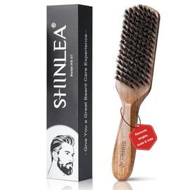 Cepillo de cerdas de jabalí para hombres, cepillo de barba con mango de madera para barbas, bigotes, aseo y suavizar el vello facial, cepillo de pelo 