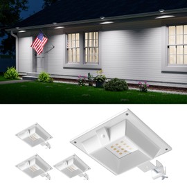 4 Pack White Solar Powered Gutter Lights Outdoor Decorative Waterproof 12 LEDs Yard Lamp for Lighting Fence, Railing, Outside Wall, Deck, Garden, Path, Backyard, Walkway, Patio, Holeless Installation