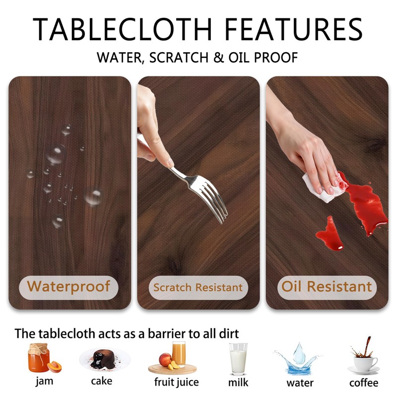 Wood Grain Fitted Oval Tablecloth, Elastic Edge Design, Polyester Material,