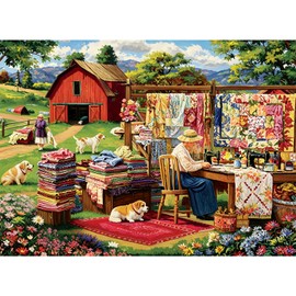 500 Piece Puzzle for Adults, Country Quilt Sewing Puzzle, Colorful Farmhouse Craft Scene Jigsaw Puzzle, with Letter on Back No Dust, Challenging Family Game Gift for Friends Seniors, 20.5x15 in