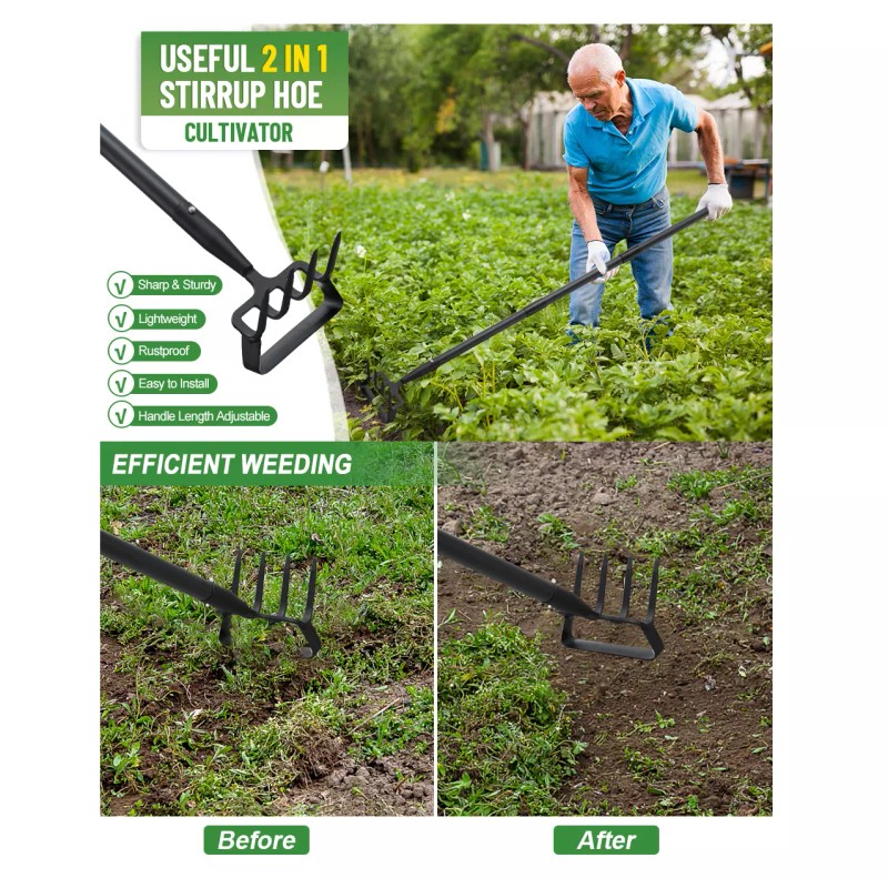 Nicecho Garden Cultivator Weed Stirrup Hula Hoe Rake with 37"~62"