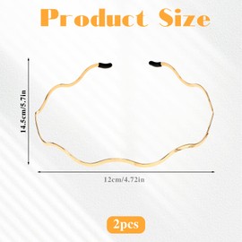 2PCS Metal Headbands for Women, Gold Silver Wavy Headbands, Trendy Hair Accessories, Cute Elastic Hair Bands for Teens and Adults (Gold, Silver)