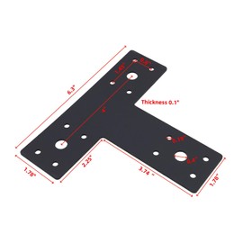 LC LICTOP T Shape Mending Plate, 6.3 x 5.52 Inch, Heavy Duty T Bracket Connector with Screws for Wood Furniture Pergola Truss Framing 2x2 Lumber Repair, 4Pcs Black