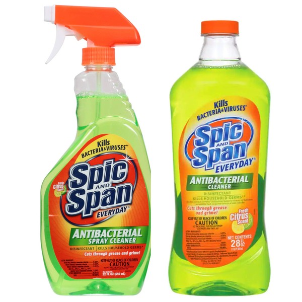 Spic and Span Antibacterial Cleaner Bundle - 22oz Spray with 28 oz Refill Pack - 50 Ounces Total (2)