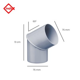 INEFA Rain Pipe Elbow 60 Degrees for Downpipe, PVC DN75 / 75 mm Grey Connector Gutter Accessories, Easy Assembly, Made in Germany