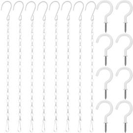 Hotop 8 Pieces Metal Hanging Basket Chains with 8 Pieces Ceiling Hooks for Bird Feeders, Planters, Lanterns, Wind Chimes, Billboards, Chalkboards and More (White,16.38 Inch)