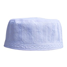 Beautiful White Embroidered Cotton Kufi Muslim Kufi Takke Peci Kofia Hat (XS)