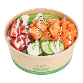 Restaurantware Compostable Paper Food Containers 200 Pack Of 37 oz BPI-Certified Round Kraft Salad Bowls Disposable Grease-Resistant Meal Prep Take Out Containers For Ice Creams, Soups, Snacks