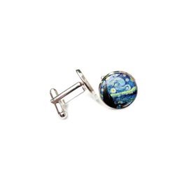 Ticome Men's Cufflinks,Fashion Van Gogh Oil Painting Shirt Accessories Starry Sky Party Art Jewelry,The Starry Night Alloy Round Shirt Cuff Links